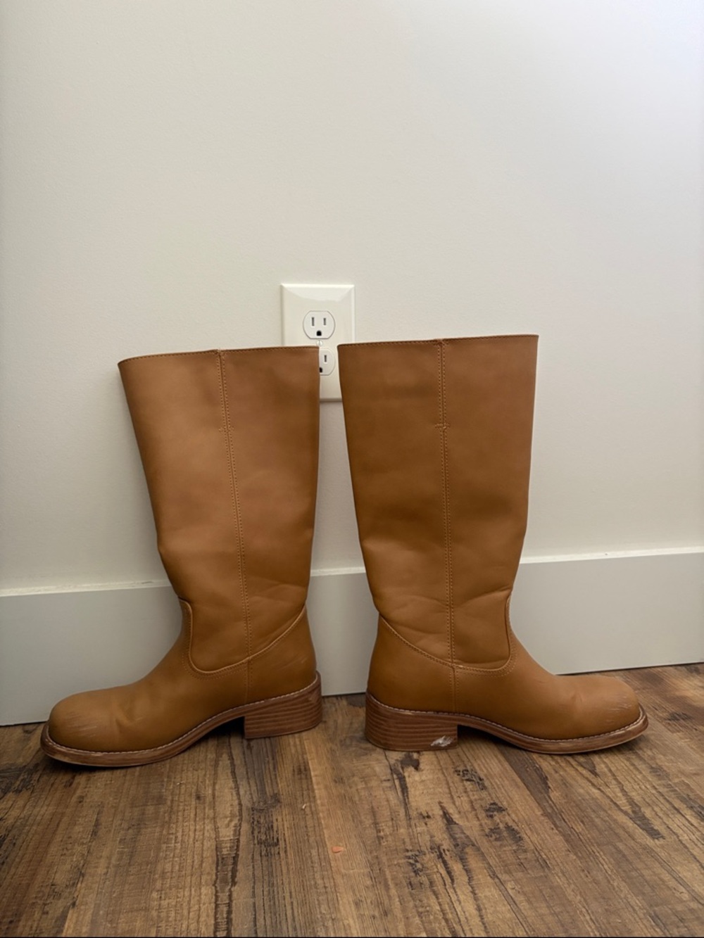 JustFab Tall Tan Leather Riding Boots